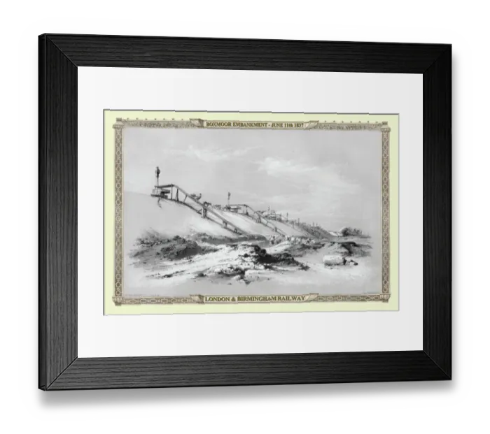 Framed Print : Views on the London to Birmingham Railway - Boxmoor Embankment 1837 Framed Print : Views on the London to Birmingham Railway - Boxmoor Embankment 1837