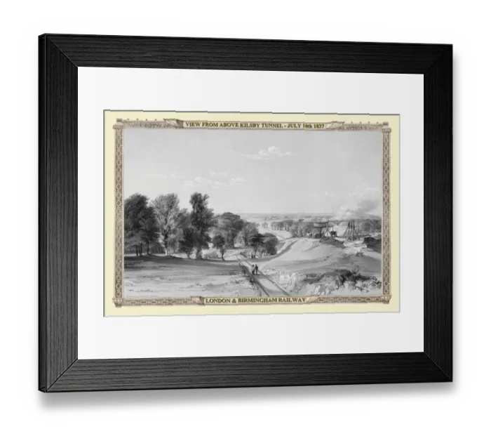 Framed Print : Views on the London to Birmingham Railway - View Above Kilsby Tunnel 1837