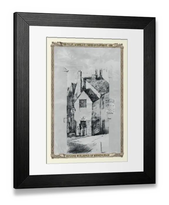Framed Print : View down to the Cullet, Lichfield Street, corner of Stafford Street 1830of the Presbyterian Meeting House, Birmingham 1869
