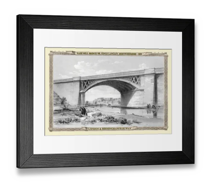 Framed Print : Views on the London to Birmingham Railway - Nash Mill Bridge near Kings Langley 1839 Framed Print : Views on the London to Birmingham Railway - Nash Mill Bridge near Kings Langley 1839