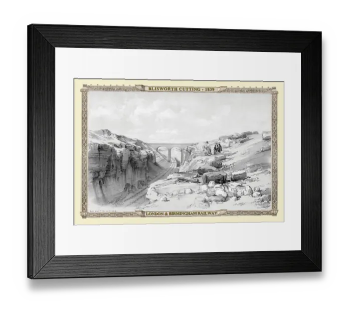 Framed Print : Views on the London to Birmingham Railway - Blisworth Cutting 1839 Framed Print : Views on the London to Birmingham Railway - Blisworth Cutting 1839