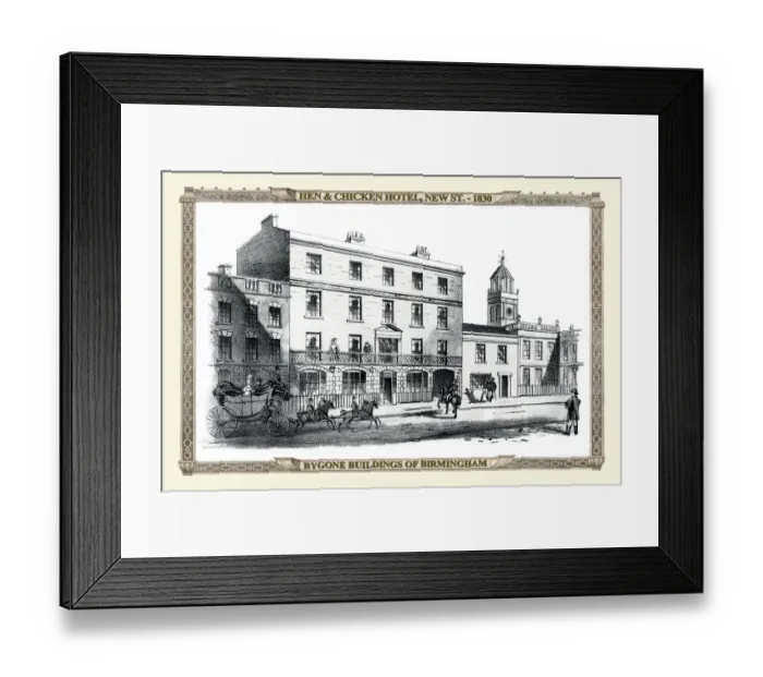 Framed Print : The Hen and Chicken Hotel, New Street, Birmingham 1830