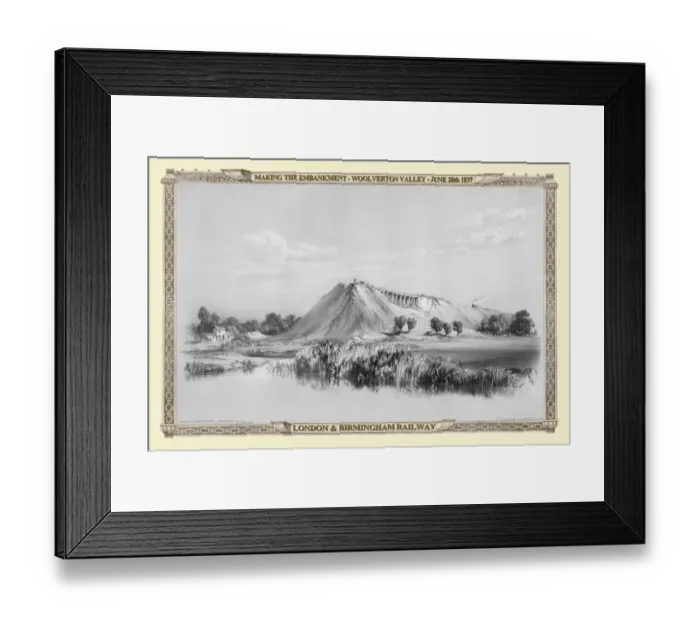 Framed Print : Views on the London to Birmingham Railway - Making the Embankment at Woolverton Valley 1837 Framed Print : Views on the London to Birmingham Railway - Making the Embankment at Woolverton Valley 1837