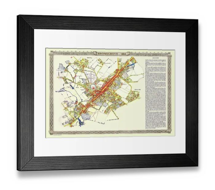 Framed Print : Old Map of the Town of Bromsgrove in Worcestershire 1884 Framed Print : Old Map of the Town of Bromsgrove in Worcestershire 1884