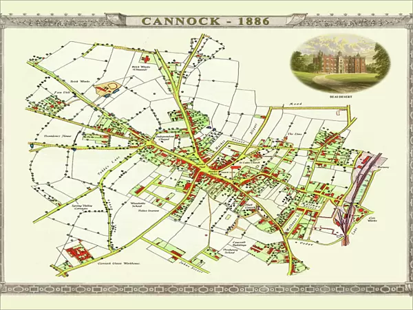 Old Map of Cannock Town in Staffordshire 1886