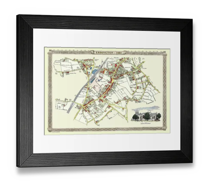 Framed Print : Old Map of the Village of Erdington in the West Midlands 1884 Framed Print : Old Map of the Village of Erdington in the West Midlands 1884