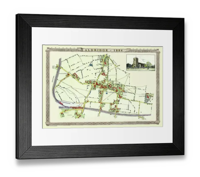 Framed Print : Old Map of the Village of Aldridge in Staffordshire1884
