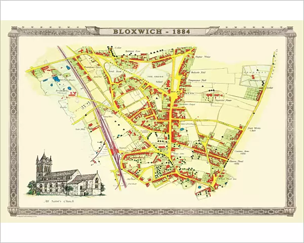 Old Map of the Village of Bloxwich near Walsall 1884