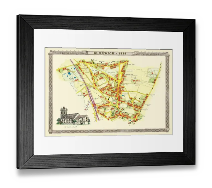 Framed Print : Old Map of the Village of Bloxwich near Walsall 1884 Framed Print : Old Map of the Village of Bloxwich near Walsall 1884