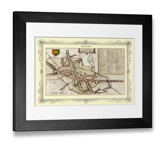 Framed Print : Old Map of Coventry 1730