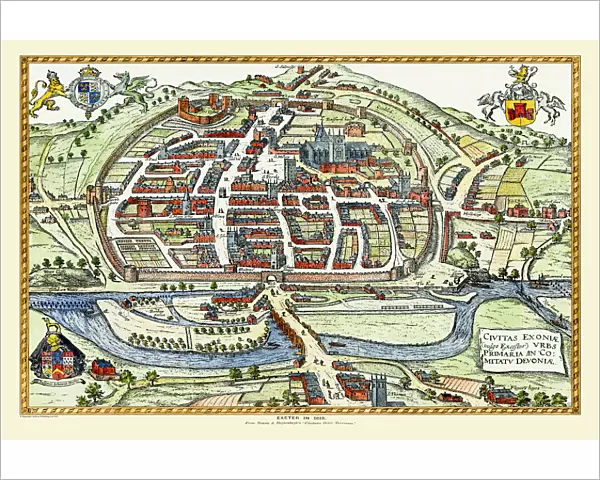 Old Map of Exeter by Braun and Hogenburg 1618