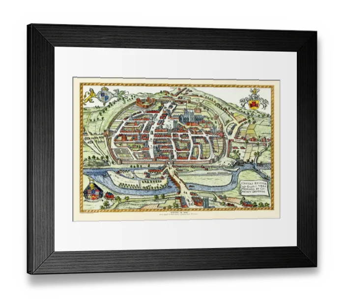 Framed Print : Old Map of Exeter by Braun and Hogenburg 1618 Framed Print : Old Map of Exeter by Braun and Hogenburg 1618