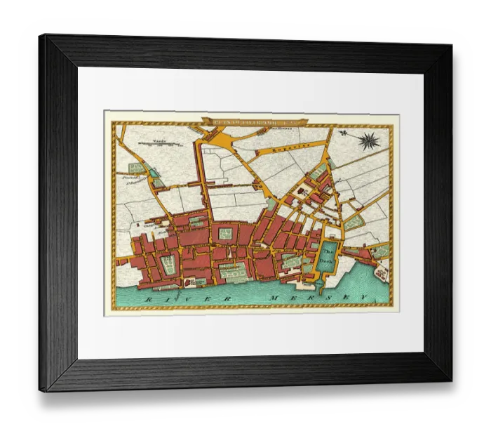 Framed Print : Old Map of Liverpool 1725 Framed Print : Old Map of Liverpool 1725