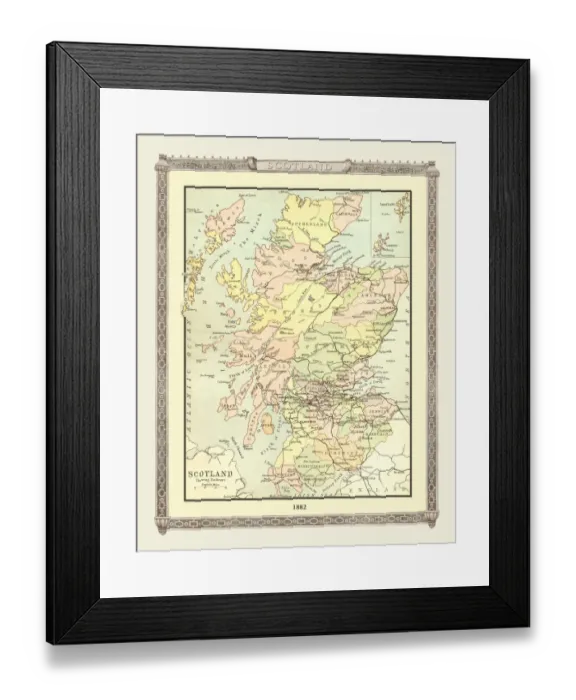 Framed Print : Old Map of Scotland from the Philips Handy Atlas of 1882