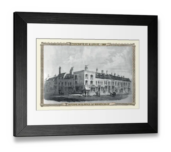 Framed Print : View of Old Buildings on the corner of Concreve Street and Ann Street, Birmingham 1869