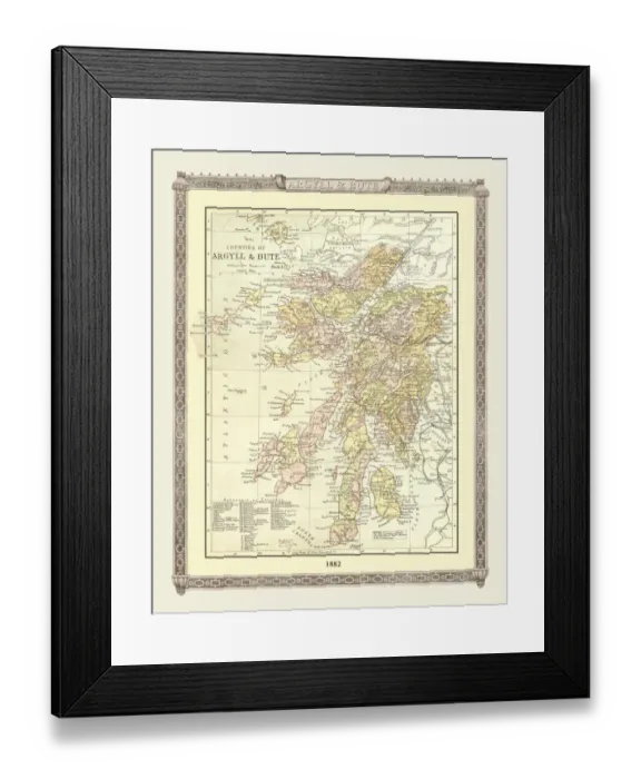 Framed Print : Old Map of the Counties of Argyll and Bute from the Philips Handy Atlas of 1882 Framed Print : Old Map of the Counties of Argyll and Bute from the Philips Handy Atlas of 1882