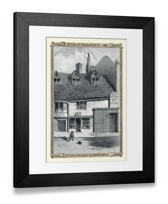 Framed Print : View of Old Houses in Edgbaston Street, Birmingham 1869
