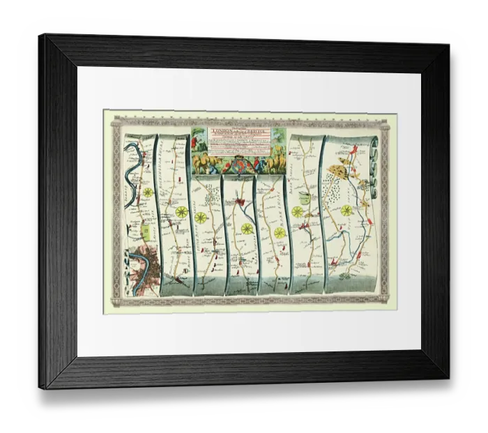 Framed Print : Old Road Strip Map (PLATE 10) The Road from London to the City of Bristol Framed Print : Old Road Strip Map (PLATE 10) The Road from London to the City of Bristol