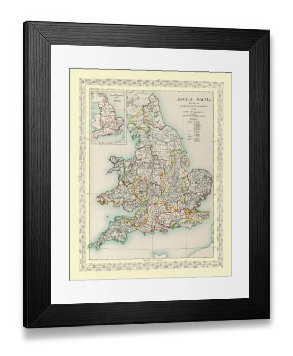 Framed Print : Map of England and Wales showing the Ecclesiastical Divisions in the reign of Edward I Framed Print : Map of England and Wales showing the Ecclesiastical Divisions in the reign of Edward I