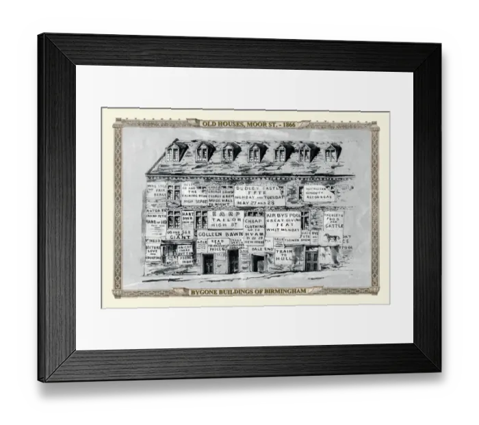Framed Print : View of Old Houses in Moor Street, Birmingham 1866