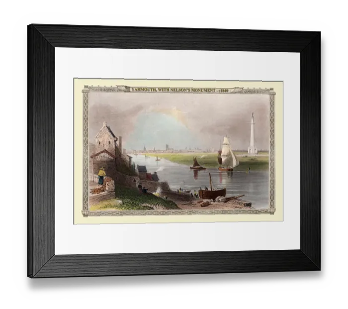 Framed Print : View of Yarmouth, with Nelsons Monument 1840 Framed Print : View of Yarmouth, with Nelsons Monument 1840
