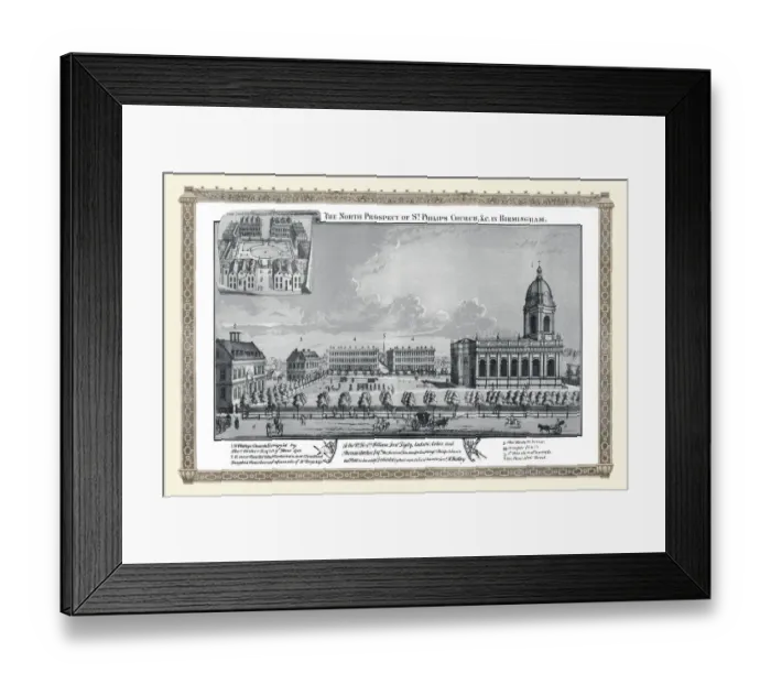 Framed Print : The North Prospect of St Philips Church, Birmingham from 1720 Framed Print : The North Prospect of St Philips Church, Birmingham from 1720