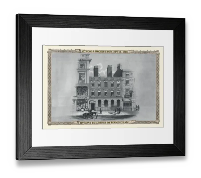 Framed Print : Attwood & Spooners Bank, New Street Birmingham 1830 Framed Print : Attwood & Spooners Bank, New Street Birmingham 1830
