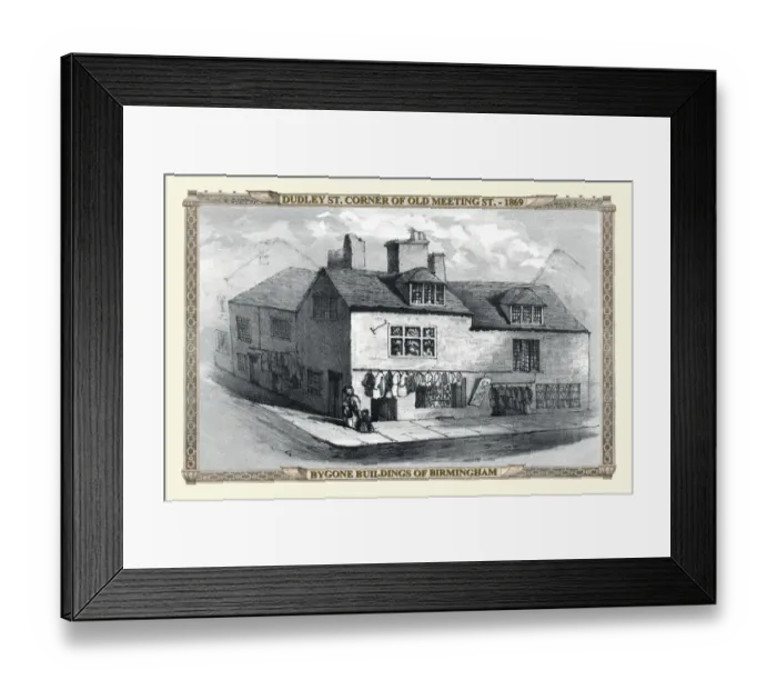 Framed Print : View of Old Buildings on the corner of Dudley Street and Old Meeting Street 1869 Framed Print : View of Old Buildings on the corner of Dudley Street and Old Meeting Street 1869