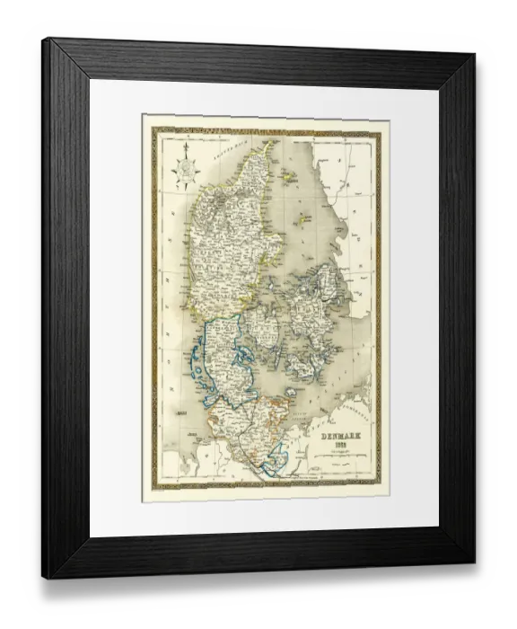 Framed Print : Old Map of Denmark 1852 by Henry George Collins