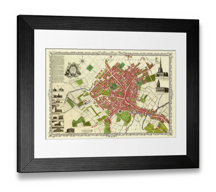 Framed Print : Old Map of Birmingham Surveyed in 1750 by Thomas Hanson Framed Print : Old Map of Birmingham Surveyed in 1750 by Thomas Hanson