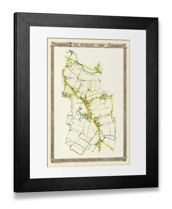 Framed Print : Old Map of the Village of Great Wyrley in Staffordshire 1884