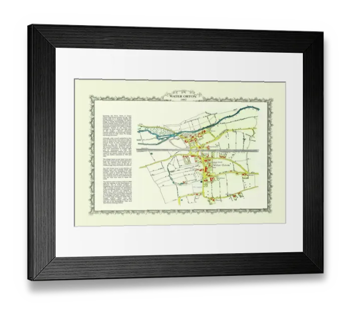 Framed Print : Old Map of the Village of Water Orton in Warwickshire 1882