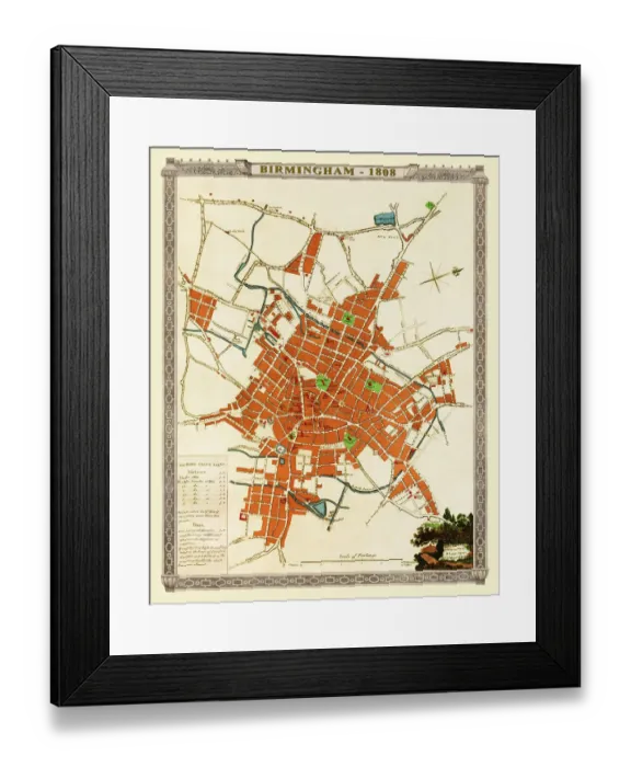 Framed Print : Old Map of Birmingham 1808