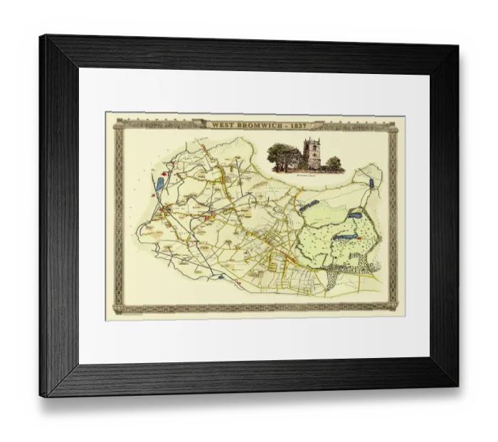 Framed Print : Old Map of West Bromwich in the West Midlands 1837 Framed Print : Old Map of West Bromwich in the West Midlands 1837