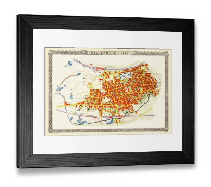 Framed Print : Old Map of the Town of Willenhall in the West Midlands 1884 Framed Print : Old Map of the Town of Willenhall in the West Midlands 1884