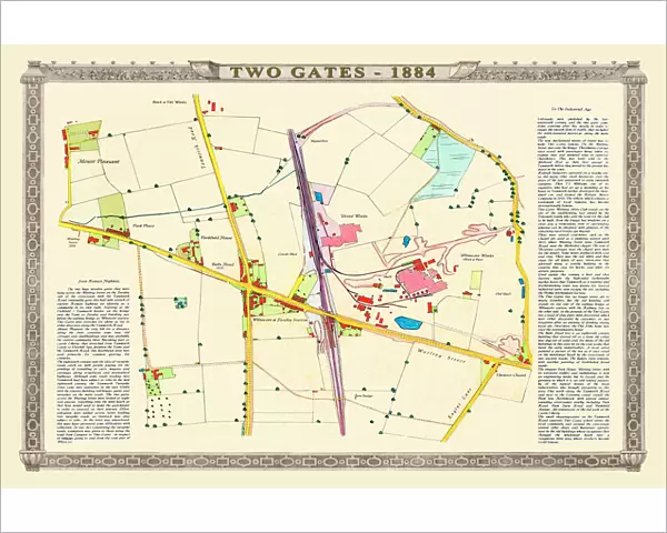 Old Map of the Village of Two Gates near Tamworth in Staffordshire 1884