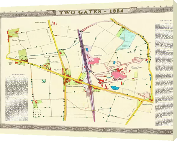 Old Map of the Village of Two Gates near Tamworth in Staffordshire 1884