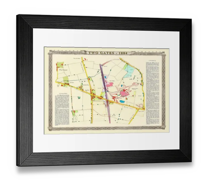 Framed Print : Old Map of the Village of Two Gates near Tamworth in Staffordshire 1884 Framed Print : Old Map of the Village of Two Gates near Tamworth in Staffordshire 1884