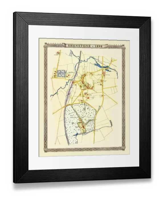 Framed Print : Old Map of the Village of Shenstone near Lichfield 1898