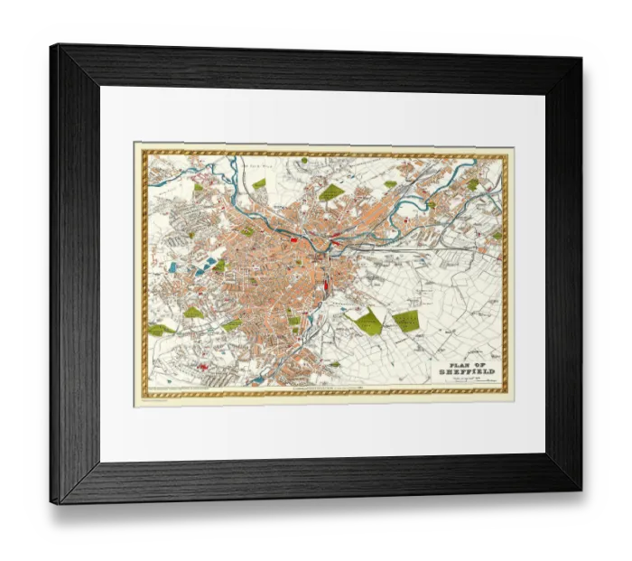 Framed Print : Old Map of Sheffield 1893 from the Comprehensive Gazetteer Atlas of England and Wales Framed Print : Old Map of Sheffield 1893 from the Comprehensive Gazetteer Atlas of England and Wales