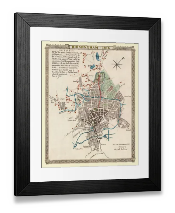 Framed Print : Old Map of Birmingham 1816 Framed Print : Old Map of Birmingham 1816