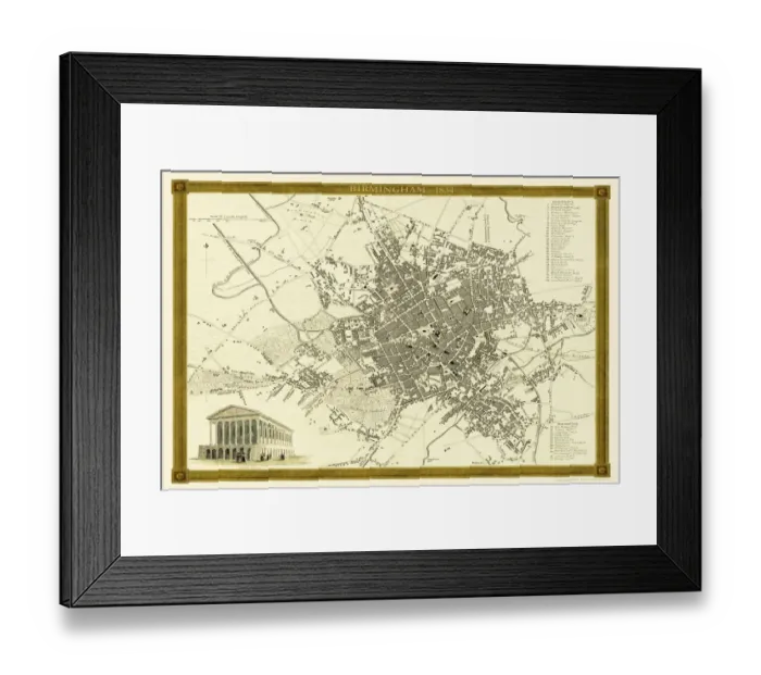 Framed Print : Old Map of Birmingham 1834 by John Dower and William Orr Framed Print : Old Map of Birmingham 1834 by John Dower and William Orr