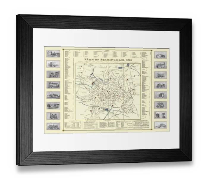 Framed Print : Old Map of Birmingham 1832 by James Drake Framed Print : Old Map of Birmingham 1832 by James Drake