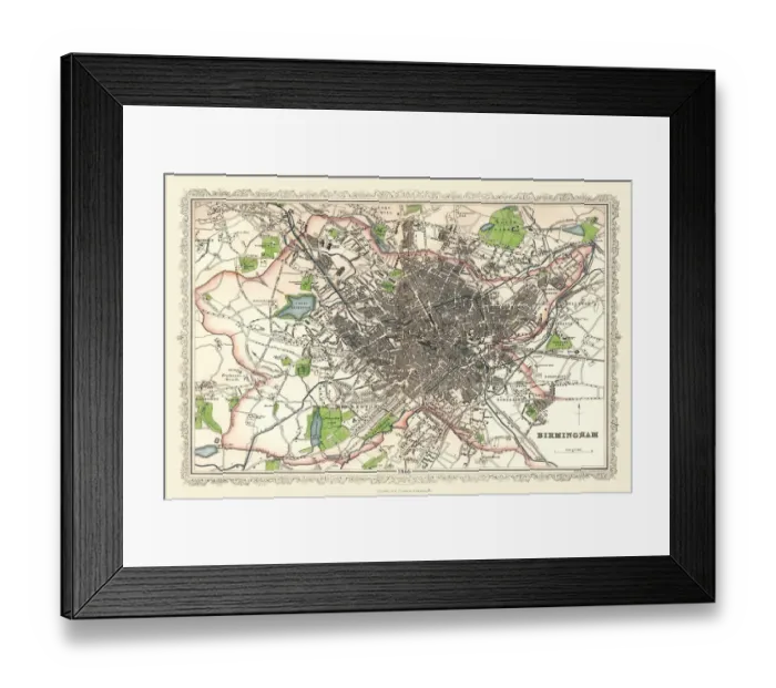 Framed Print : Old Map of Birmingham 1866 by Fullarton & Co