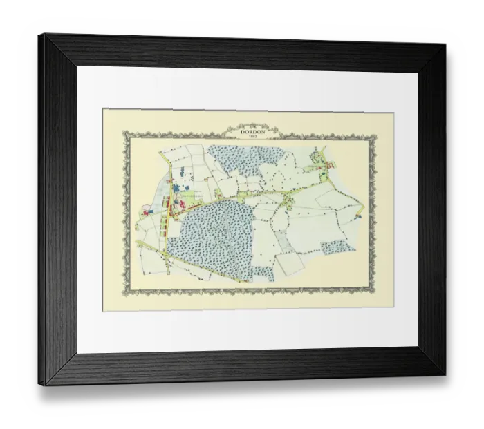 Framed Print : Old Map of the Village of Dordan in Warwickshire 1883