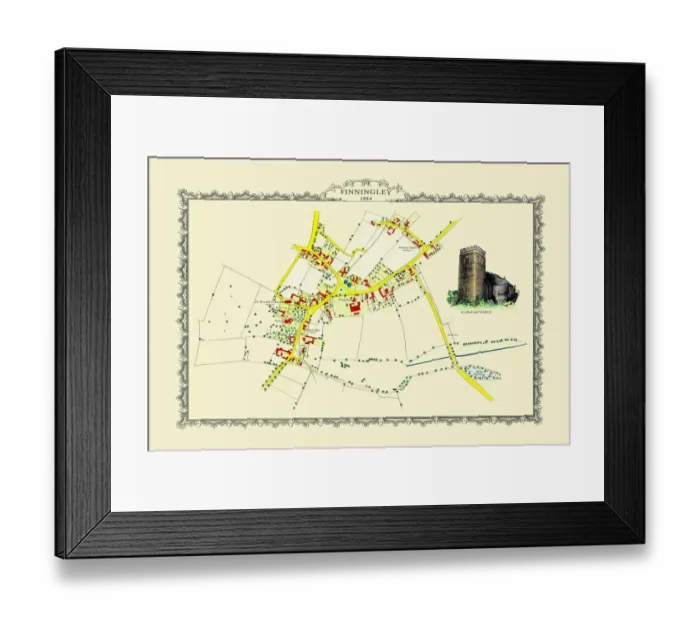 Framed Print : Old Map off the Village of Finningley in South Yorkshire 1884