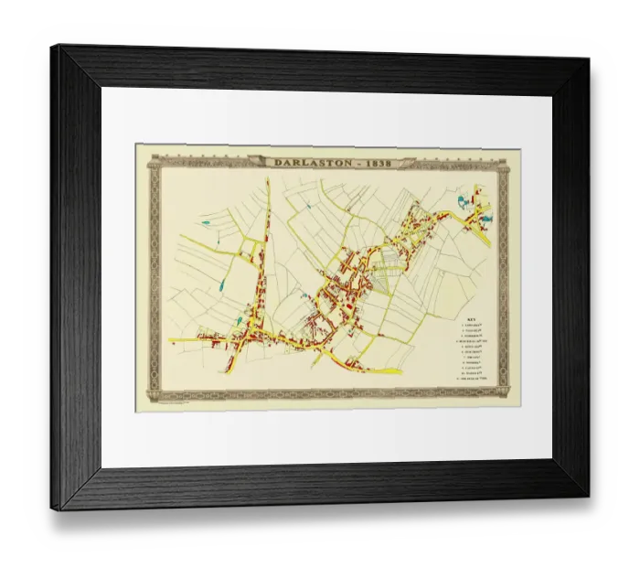 Framed Print : Old Map of the Town of Darlaston in the West Midlands 1838 Framed Print : Old Map of the Town of Darlaston in the West Midlands 1838