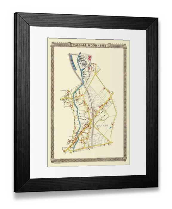 Framed Print : Old Map of the Village of Walsall Wood in Stafffordshire 1884