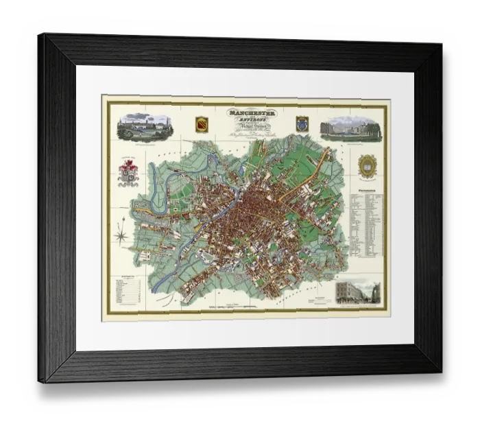 Framed Print : Old Map of Manchester and its Environs 1824 by William Swire Framed Print : Old Map of Manchester and its Environs 1824 by William Swire