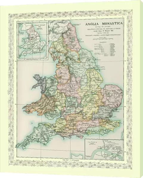 Map of England and Wales showing the Principal Religious Houses in the time of Henry VIII